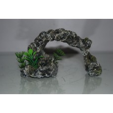 Small Detailed Grey Rock Arch & Plants 16 x 5.5 x 9.5 cms