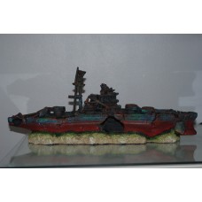Aquarium Large Battleship Destroyer & Rock Base For Aquariums 46 x 10 x 17 cms
