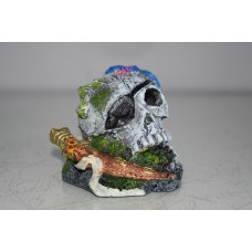 Aquarium Detailed Pirate Skull on Rocks with Cutlass 8 x 8 x 7 cms