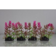 Aquarium 4 x Red / Green Fern Type Plastic Plants with Weighted Base 6 x 3 x 12 cms