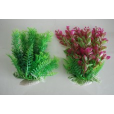 Aquarium Tropical Plastic Plants x 2 Approx 16cm Green & Pink